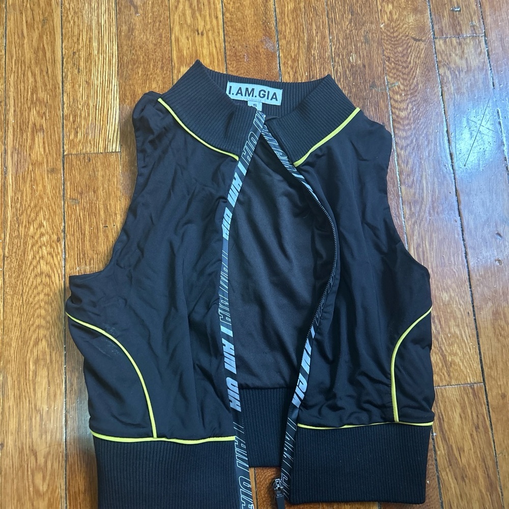 I.AM.GIA Black Crop Top with Yellow Accents - Picture 2 of 3